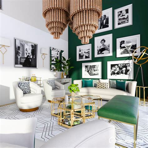 Green And Gold 3d Living Room Hollywood Glam Style Inspiration Made On