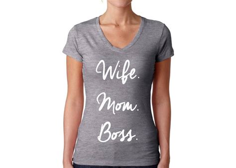 Wife Mom Boss V Neck T Shirt Tops Mother S Day T Etsy