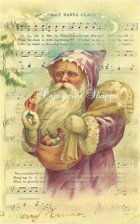 Fabric Block Victorian Old World Santa Claus Sheet Music Jolly Santa