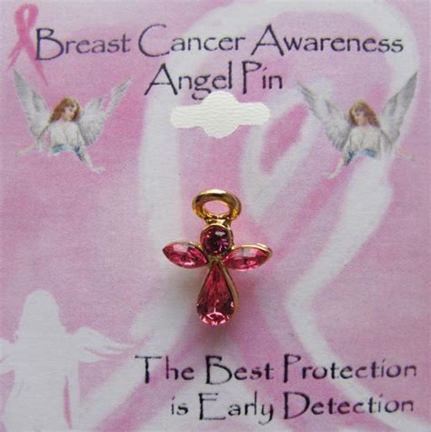 Breast Cancer Awareness Pin Pink Guardian Angel Genuine Austrian Crystals