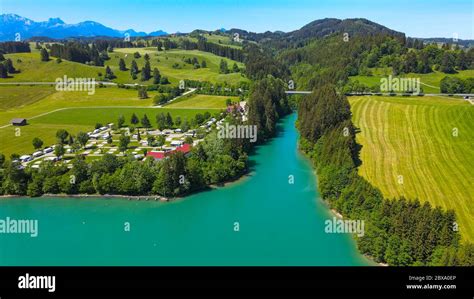 Aerial View Over Lake Forggensee At The City Of Fuessen In Germany