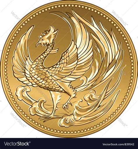 Japanese Money Gold Coin With Phoenix Royalty Free Vector