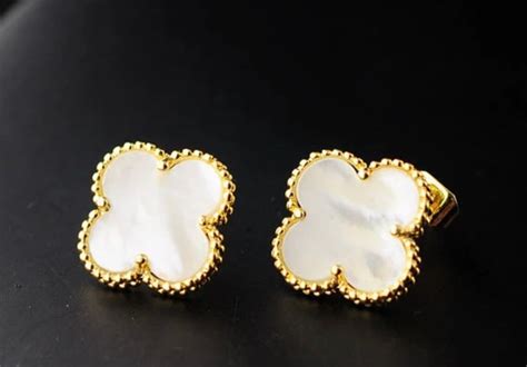 Clover White Gold Earrings Etsy