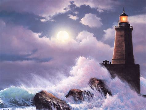 Lighthouse In Stormy Ocean Hd Wallpaper Background Image