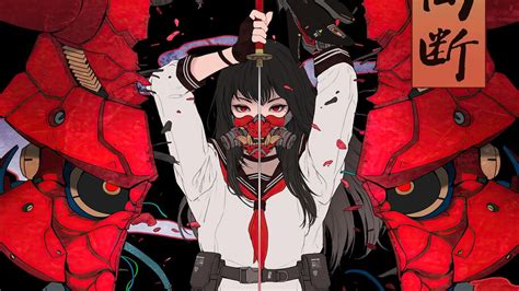 Samurai Anime High School Girl Katana Oni Mask 4k 62217