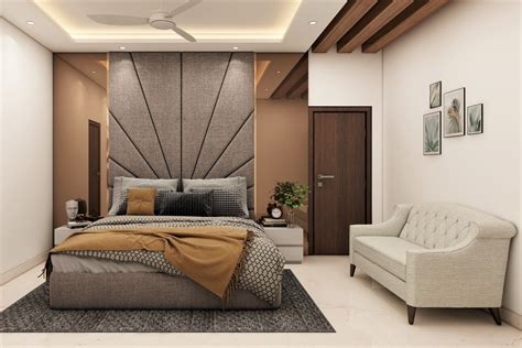 Modern Guest Bedroom Design With Sofa And Wooden Ceiling Livspace