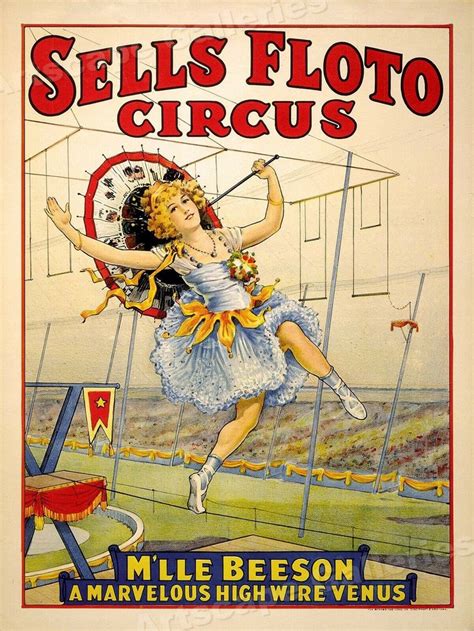 1920s Sells Floto Circus Beeson High Wire Act Poster 24x32 Vintage Circus Posters Circus