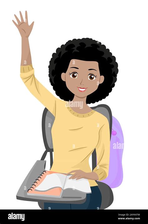 Illustration Of An African American Teenage Girl Student Raising Hand