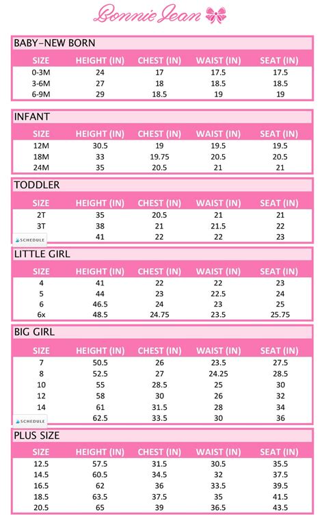 Size Guide Bonnie Jean Kids Clothing And Babies Clothes