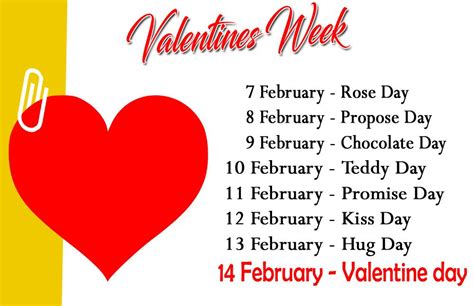 Valentine Day Week List Day Before Valentines Day Valentines Day