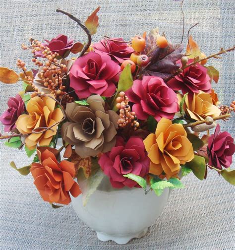 Paper Flower Arrangement In Fall Colors In An Ivory Upcycled