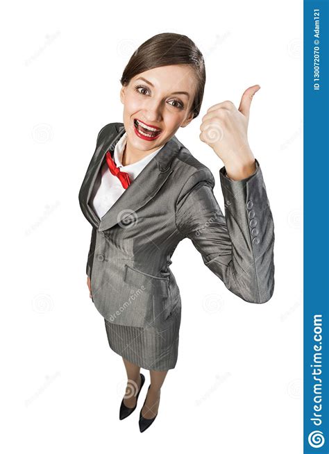 Happy Emotion Business Lady Showing Thumb Up And Looking In Came Stock