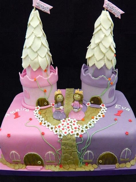 Twin Girls Castle 1st Birthday Celebration Cake 1st Birthday Cake For Girls Twins Cake