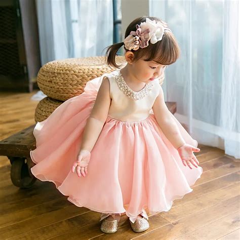 High Quality Baby Girl Dress Pink Chiffon Baptism Dress For Girl Infant