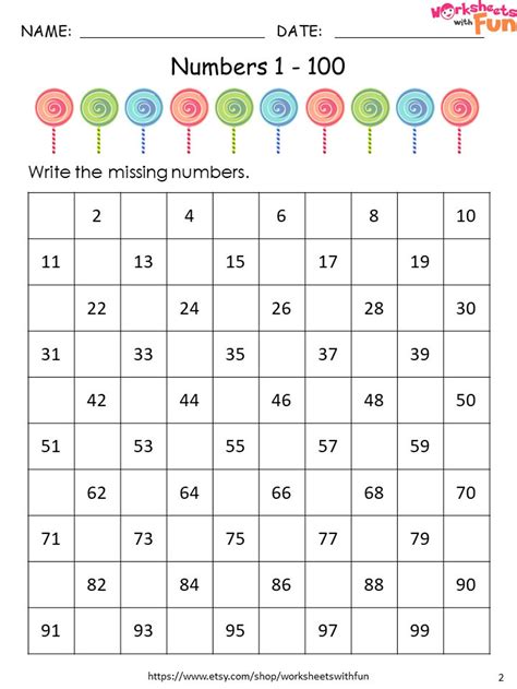 Numbers 1 To 100 Worksheet For Kids