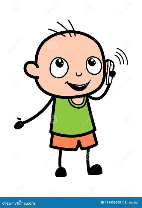 Cartoon Bald Boy Talking On Cell Phone Stock Illustration