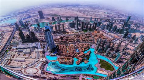 Dubai Aerial View From The Top Of Burj Khalifa Desktop Hd Wallpaper