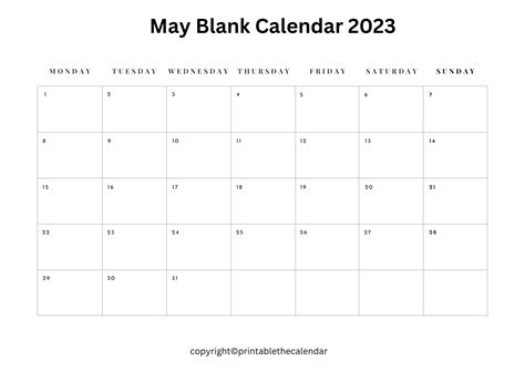 May 2023 Blank Calendar Printable The Calendar