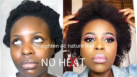 How I Straighten My Thick 4c Natural Hair Naturally Without Heat Youtube
