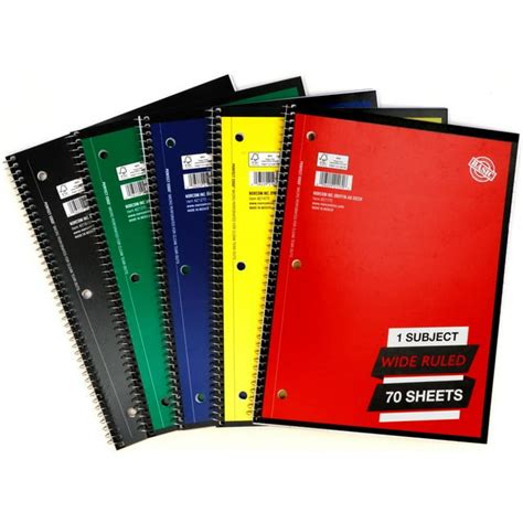 Norcom 1 Subject 70 Sheet Spiral Notebook Wide Ruled 5 Pack