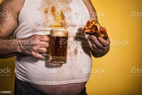 Fat Alte Weiße Mann Mit Pizza Und Bier Stockfoto Und Mehr Bilder Von