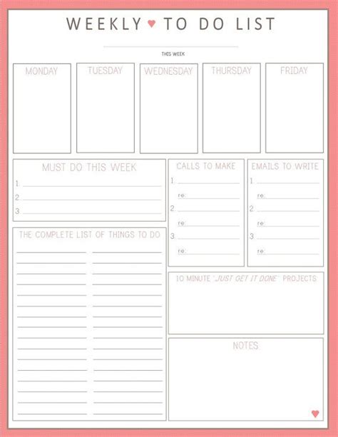 Weekly To Do List 1 Sheet Printable Organization On Etsy 250