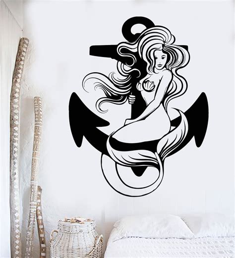 Vinyl Wall Decal Sexy Mermaid Anchor Ocean Sea Marine Style Stickers U