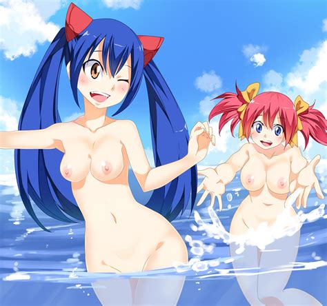 Rule 34 2girls Blue Hair Chelia Blendy Fairy Tail Female Female Only Multiple Girls Nude Water