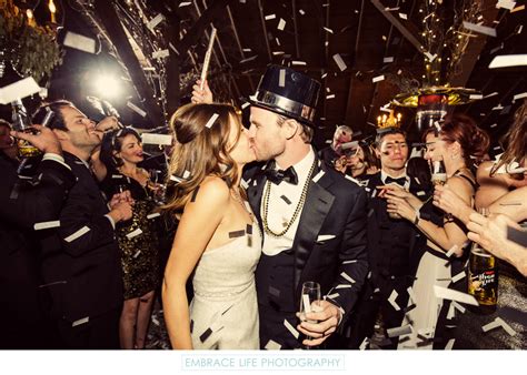 New Years Eve Wedding Couple Kissing Among Confetti Los Angeles Wedding Photography Favorites