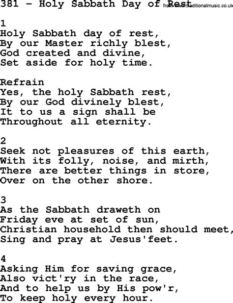 Adventist Hymnal Song 381 Holy Sabbath Day Of Rest With Lyrics Ppt