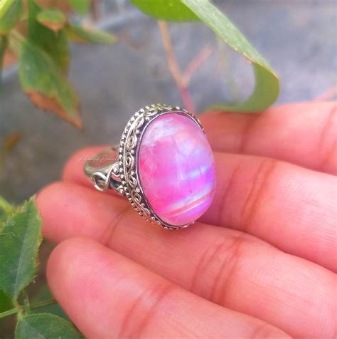 Natural Pink Moonstone Ring Moonstone Jewelry Handmade