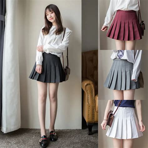 Women Mini Pleat Skirt Harajuku Preppy Style Solid Skirts Cute Japanese