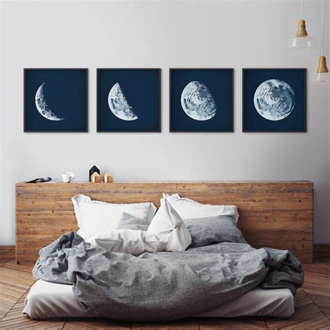 Moon Phases Framed Art Set Moon Phases Posters Moon Prints Etsy