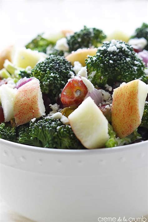 You could also try adding some blue cheese (great with apple and walnuts). Apple Bacon & Pistachio Broccoli Salad | Creme De La Crumb