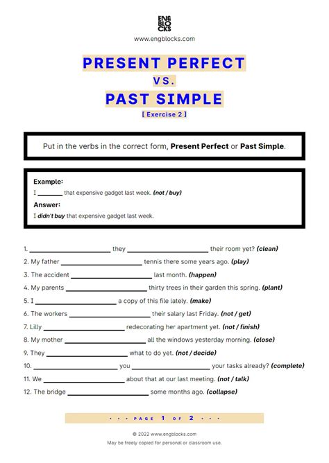 Present Perfect Vs Past Simple Exercise Worksheet English Grammar