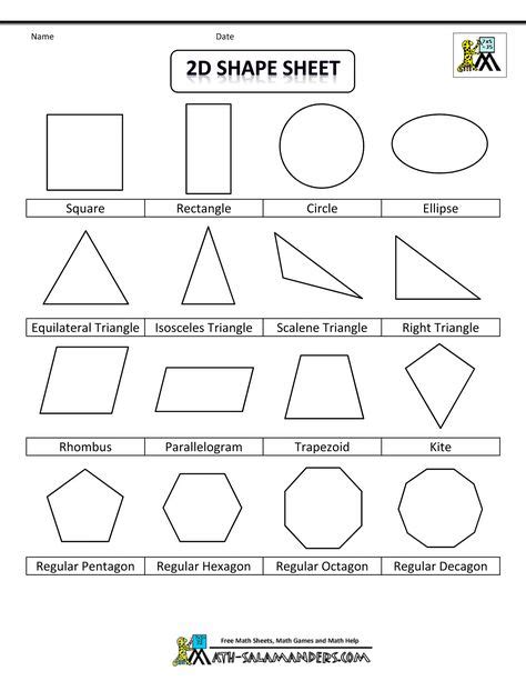 List Of Geometric Shapes 2d Shape Sheet Bw 1000×1294 Pixels