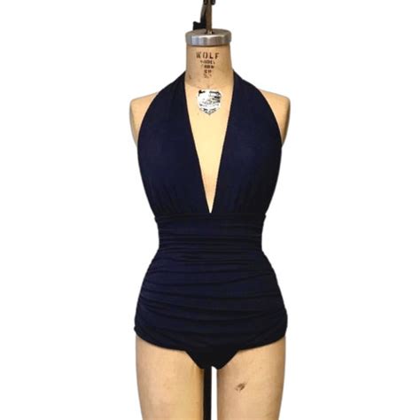 Helen Retro Vintage One Piece Womens Swimsuit Solid Etsy