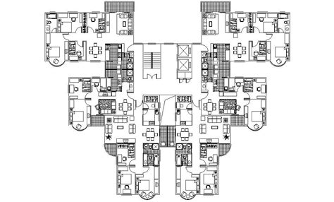 Bhk Cluster Apartment Design Plan Cadbull