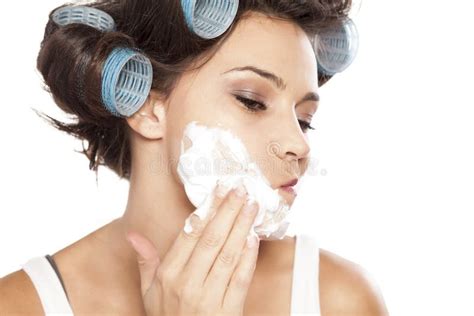 Woman Applying Shaving Foam Stock Image Image Of Face Girl 68403045