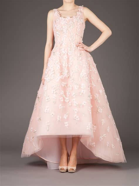 Lyst Oscar De La Renta Floral Embellished Evening Gown In Pink