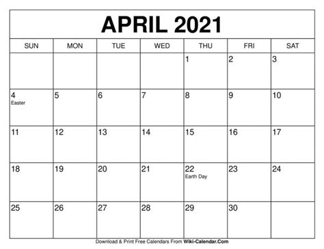 Printable April Calendar Worksheetsday