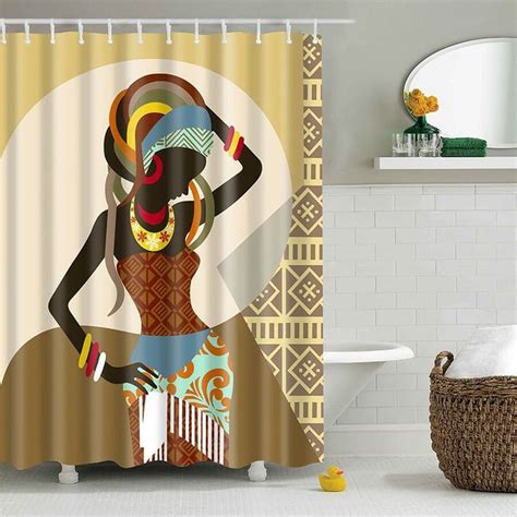 African American Shower Curtain Afro Lady Beautiful Afrocentric Black Woman Art Bath Bathroom