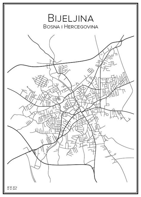 Stadskarta över Bijeljina Handritade Stadskartor Och Posters