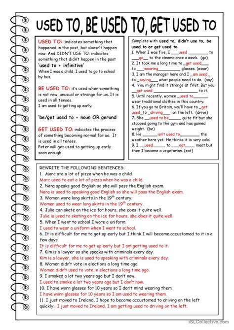 Used To Be Used To Get Used To English Esl Worksheets Pdf And Doc