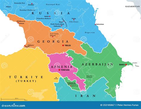The Caucasus Region Caucasia Colored Political Map With Disputed