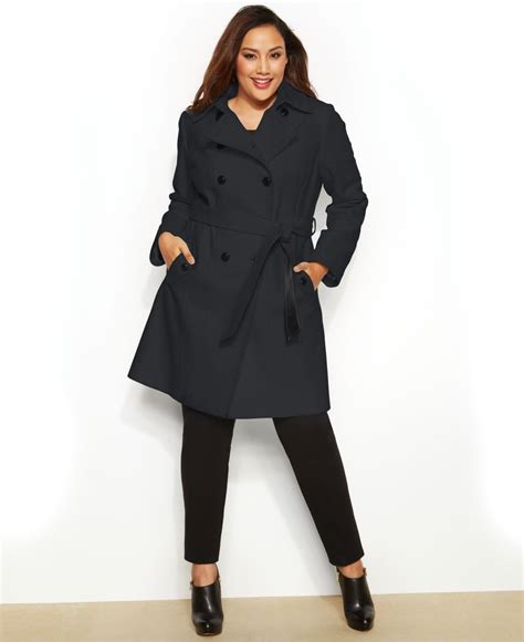 Lyst Dkny Plus Size Double Breasted Faux Leather Trim Trench Coat In Gray
