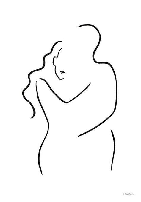Abstract Minimalist Couple Sketch Simple Line Drawing Embrace