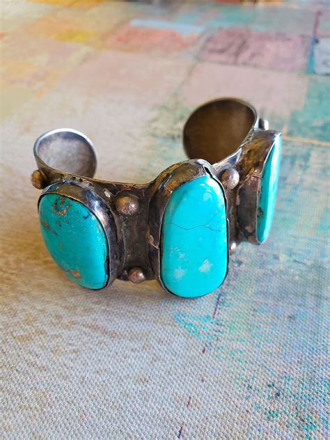 S Fred Harvey Era Vintage Turquoise Cuff Bracelet Edgy Jewelry