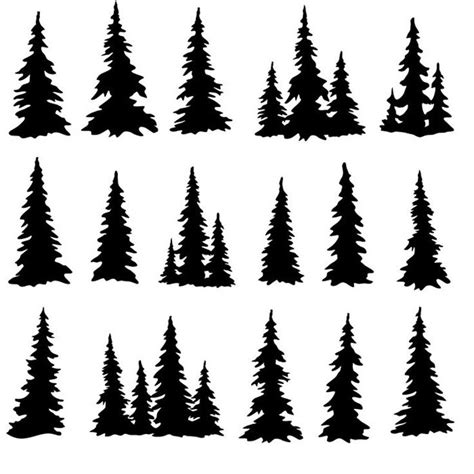 Black And White Silhouettes Of Pine Trees