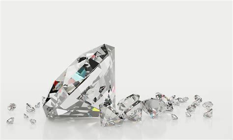 Many Size Diamonds On White Background With Reflection On Surface 3d